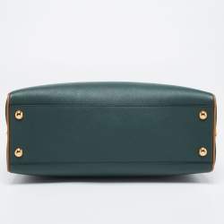 Pre Owned Prada Green Saffiano Lux Leather Pyramid Frame Satchel