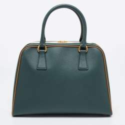 Pre Owned Prada Green Saffiano Lux Leather Pyramid Frame Satchel