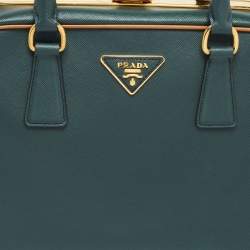 Pre Owned Prada Green Saffiano Lux Leather Pyramid Frame Satchel