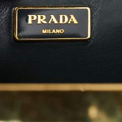 Pre Owned Prada Green Saffiano Lux Leather Pyramid Frame Satchel