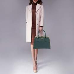 Pre Owned Prada Green Saffiano Lux Leather Pyramid Frame Satchel