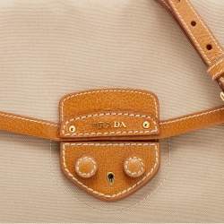 Pre Owned Prada Beige/Tan Canvas and Cinghiale Leather Top Handle Bag