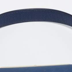 Pre Owned Prada Blue Logo Embossed Saffiano Lux Leather Frame Top Handle Bag