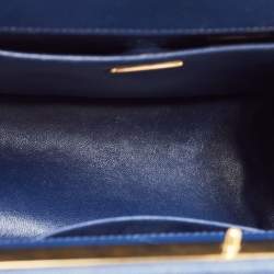 Pre Owned Prada Blue Logo Embossed Saffiano Lux Leather Frame Top Handle Bag