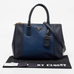 Pre Owned Prada Two Tone Saffiano Lux Leather Medium Double Zip Tote