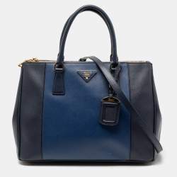 Pre Owned Prada Two Tone Saffiano Lux Leather Medium Double Zip Tote
