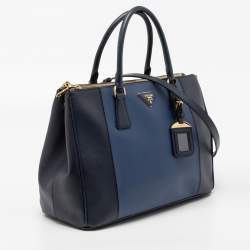 Pre Owned Prada Two Tone Saffiano Lux Leather Medium Double Zip Tote