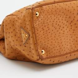 Pre Owned Prada Tan Ostrich Double Zip Tote