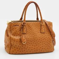 Pre Owned Prada Tan Ostrich Double Zip Tote
