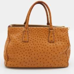 Pre Owned Prada Tan Ostrich Double Zip Tote