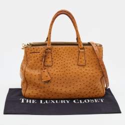 Pre Owned Prada Tan Ostrich Double Zip Tote