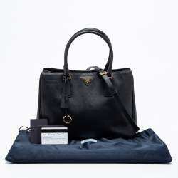 Pre Owned Prada Black Saffiano Lux Leather Medium Galleria Double Zip Tote