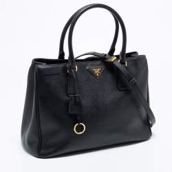 Pre Owned Prada Black Saffiano Lux Leather Medium Galleria Double Zip Tote