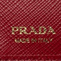 Pre Owned Prada Red Saffiano Leather Compact Wallet