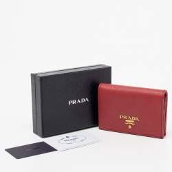Pre Owned Prada Red Saffiano Leather Compact Wallet