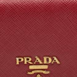 Pre Owned Prada Red Saffiano Leather Compact Wallet