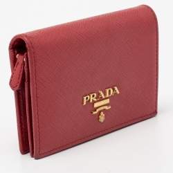 Pre Owned Prada Red Saffiano Leather Compact Wallet