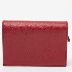 Pre Owned Prada Red Saffiano Leather Compact Wallet