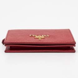 Pre Owned Prada Red Saffiano Leather Compact Wallet