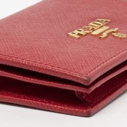 Pre Owned Prada Red Saffiano Leather Compact Wallet