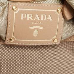 Pre Owned Prada Beige Logo Jacquard Canvas and Leather Hobo