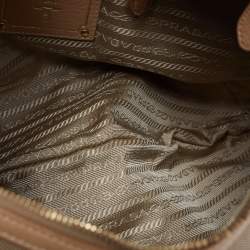 Pre Owned Prada Beige Logo Jacquard Canvas and Leather Hobo