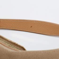 Pre Owned Prada Beige Logo Jacquard Canvas and Leather Hobo