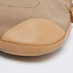 Pre Owned Prada Beige Logo Jacquard Canvas and Leather Hobo