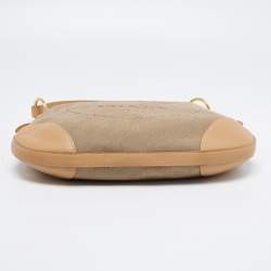 Pre Owned Prada Beige Logo Jacquard Canvas and Leather Hobo