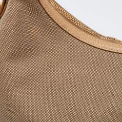 Pre Owned Prada Beige Logo Jacquard Canvas and Leather Hobo