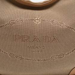 Pre Owned Prada Beige Logo Jacquard Canvas and Leather Hobo