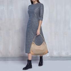 Pre Owned Prada Beige Logo Jacquard Canvas and Leather Hobo