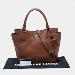 Pre Owned Prada Brown Vitello Daino Leather Sacca 2 Manici Tote