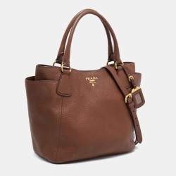 Pre Owned Prada Brown Vitello Daino Leather Sacca 2 Manici Tote