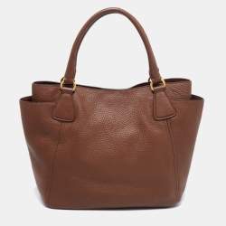 Pre Owned Prada Brown Vitello Daino Leather Sacca 2 Manici Tote