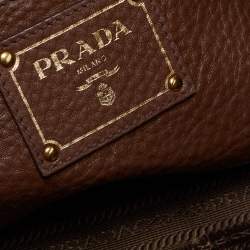 Pre Owned Prada Brown Vitello Daino Leather Sacca 2 Manici Tote