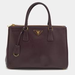 Pre Owned Prada Burgundy Saffiano Leather Medium Galleria Double Zip Tote