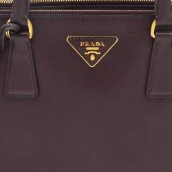 Pre Owned Prada Burgundy Saffiano Leather Medium Galleria Double Zip Tote