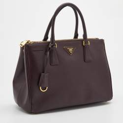 Pre Owned Prada Burgundy Saffiano Leather Medium Galleria Double Zip Tote