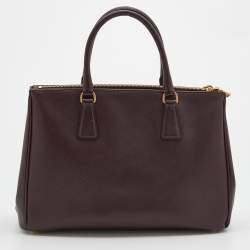 Pre Owned Prada Burgundy Saffiano Leather Medium Galleria Double Zip Tote
