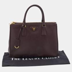 Pre Owned Prada Burgundy Saffiano Leather Medium Galleria Double Zip Tote