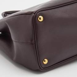 Pre Owned Prada Burgundy Saffiano Leather Medium Galleria Double Zip Tote