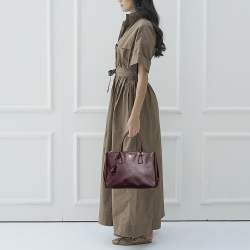 Pre Owned Prada Burgundy Saffiano Leather Medium Galleria Double Zip Tote