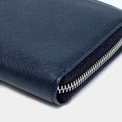 Pre Owned Prada Navy Blue Saffiano Leather Zip Around Wallet