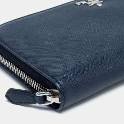 Pre Owned Prada Navy Blue Saffiano Leather Zip Around Wallet
