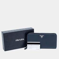 Pre Owned Prada Navy Blue Saffiano Leather Zip Around Wallet