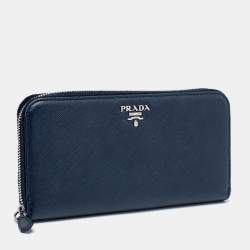 Pre Owned Prada Navy Blue Saffiano Leather Zip Around Wallet
