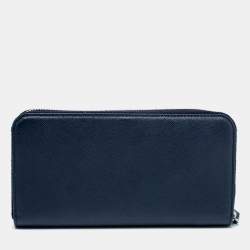 Pre Owned Prada Navy Blue Saffiano Leather Zip Around Wallet