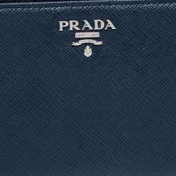 Pre Owned Prada Navy Blue Saffiano Leather Zip Around Wallet