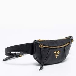 Pre Owned Prada Black Vitello Daino Leather Belt Bag